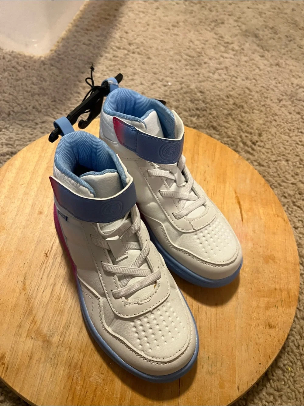 And1 Kids White High-Top Sneakers with Blue and Pink Accents
